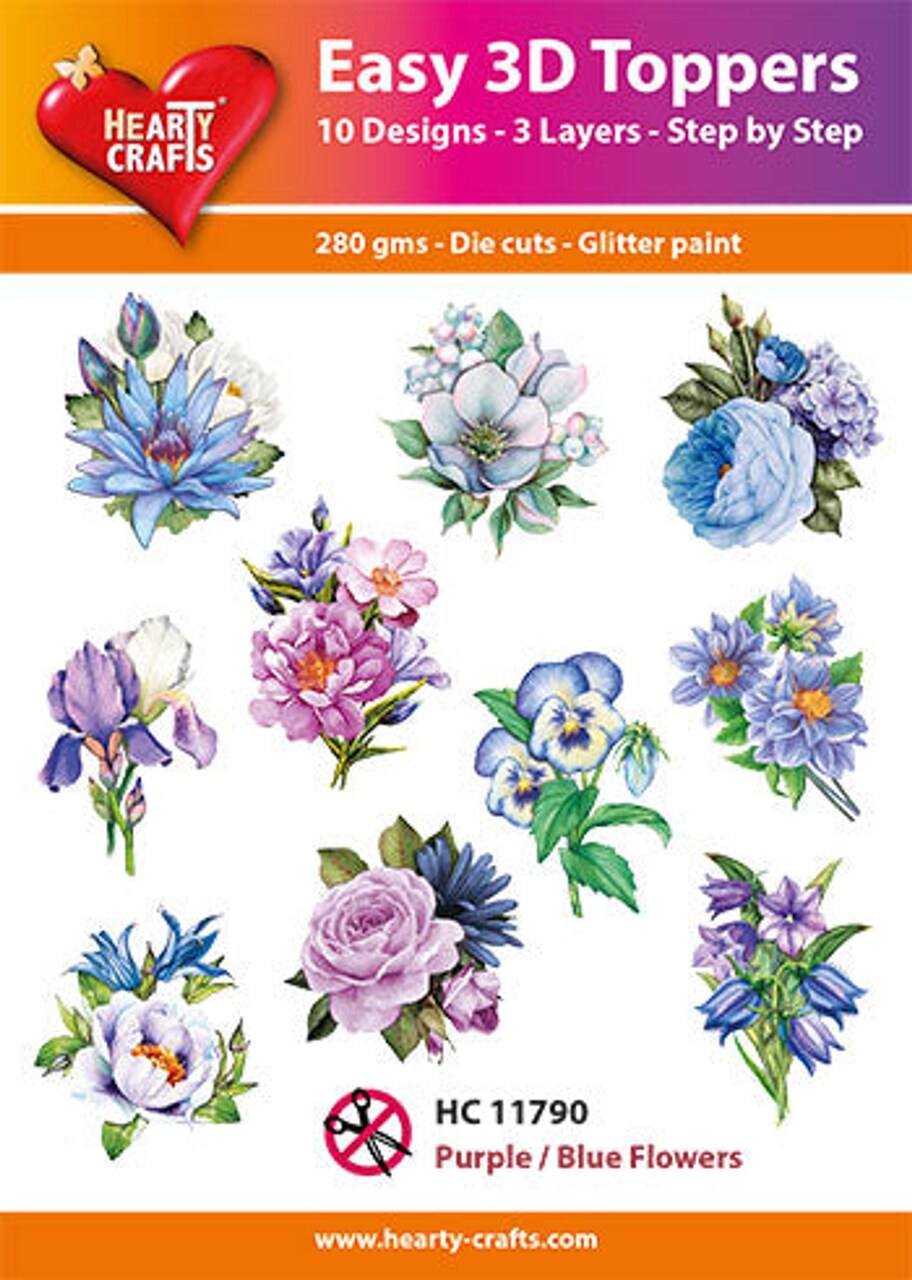 Hearty Crafts Easy 3D Toppers - Purple and Blue Flowers